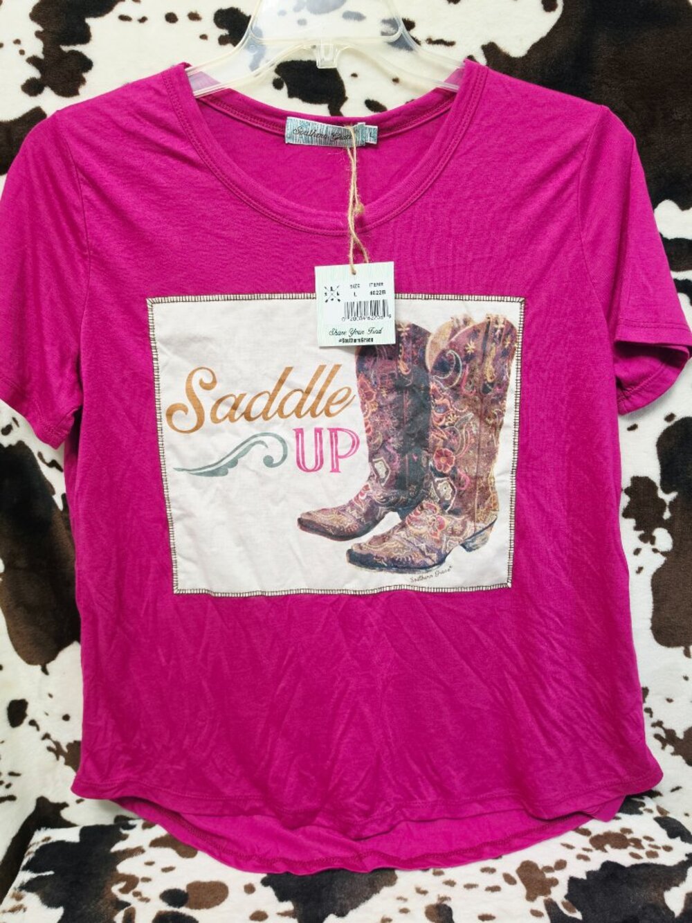 Southern Grace Western Saddle Up Short Sleeve Top Large
